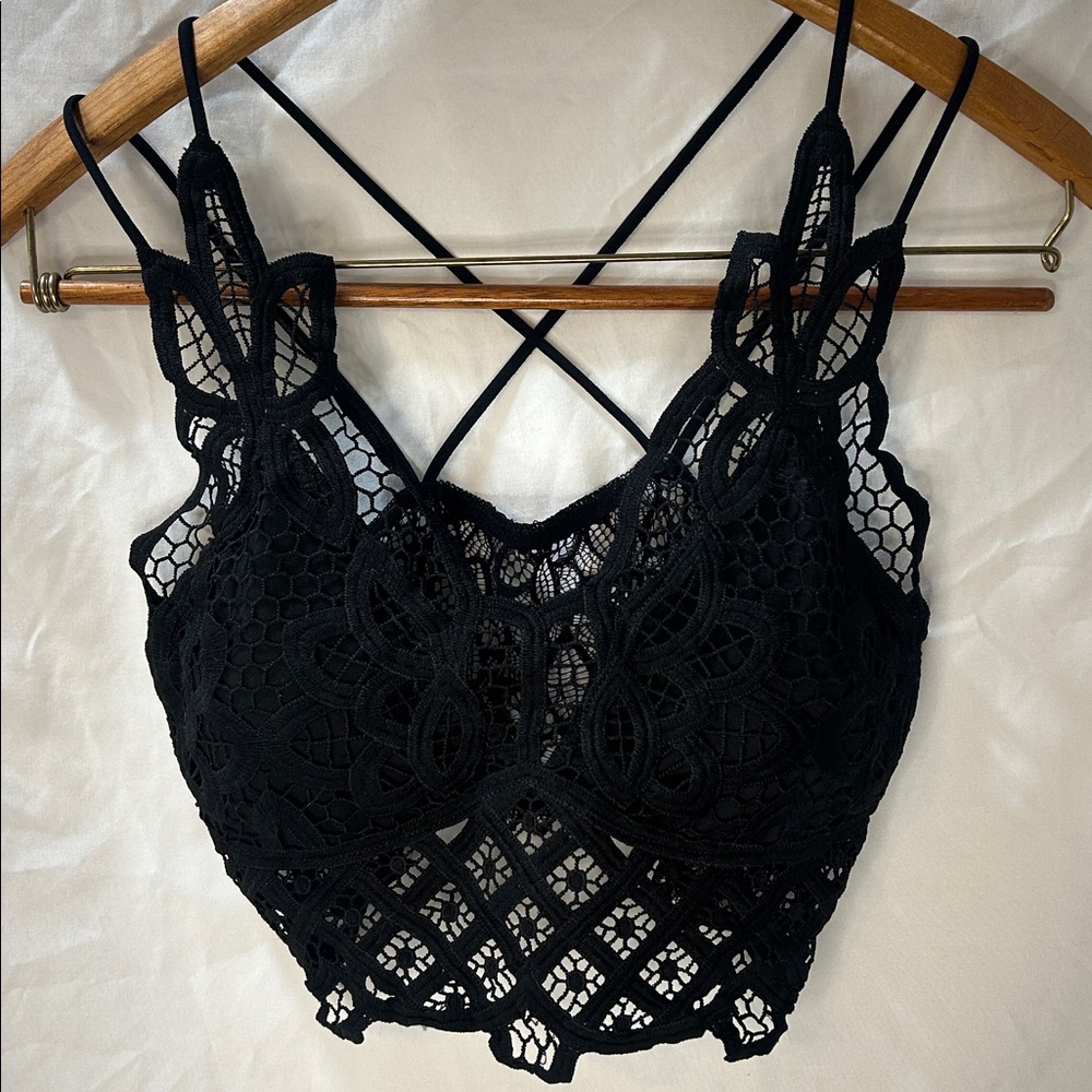 Strappy Black Lace Longline Bralette Bra Women Large L